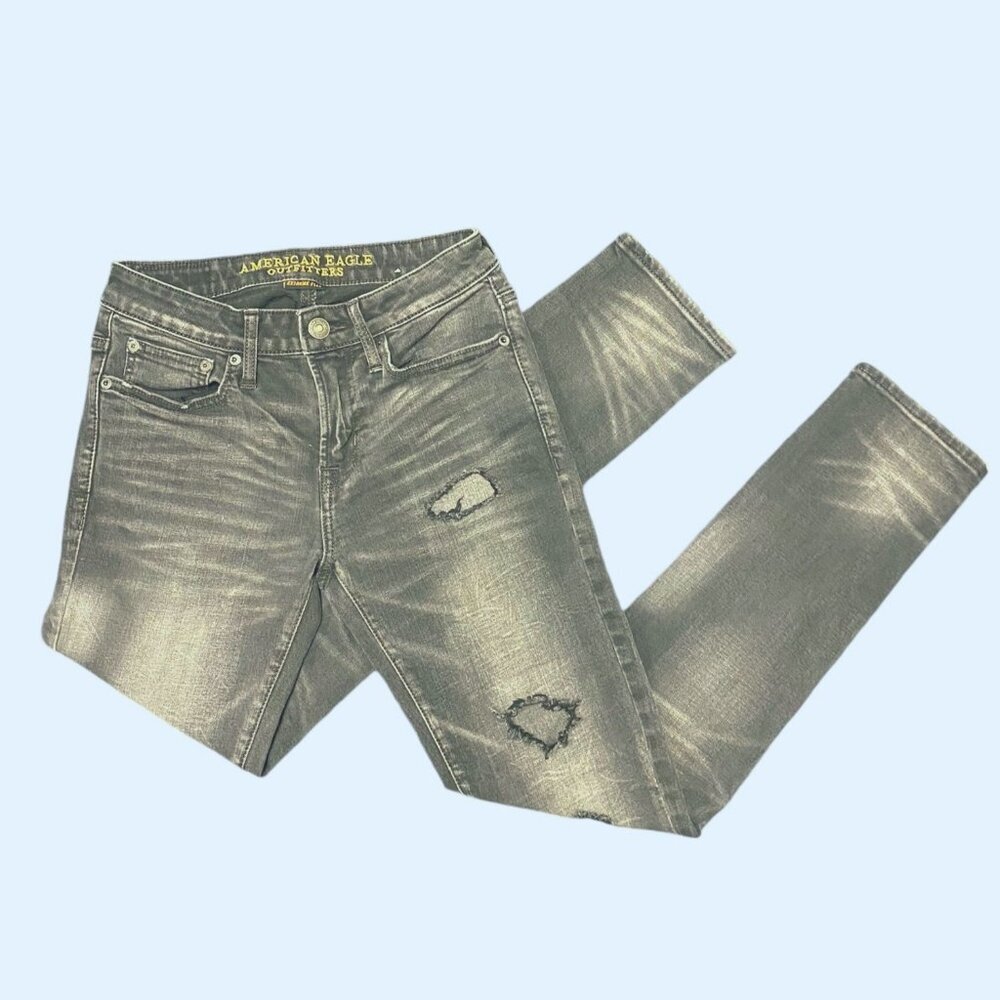 American Eagle Black Distressed Jeans Men's 28x30 Extreme‎ Flex Skinny